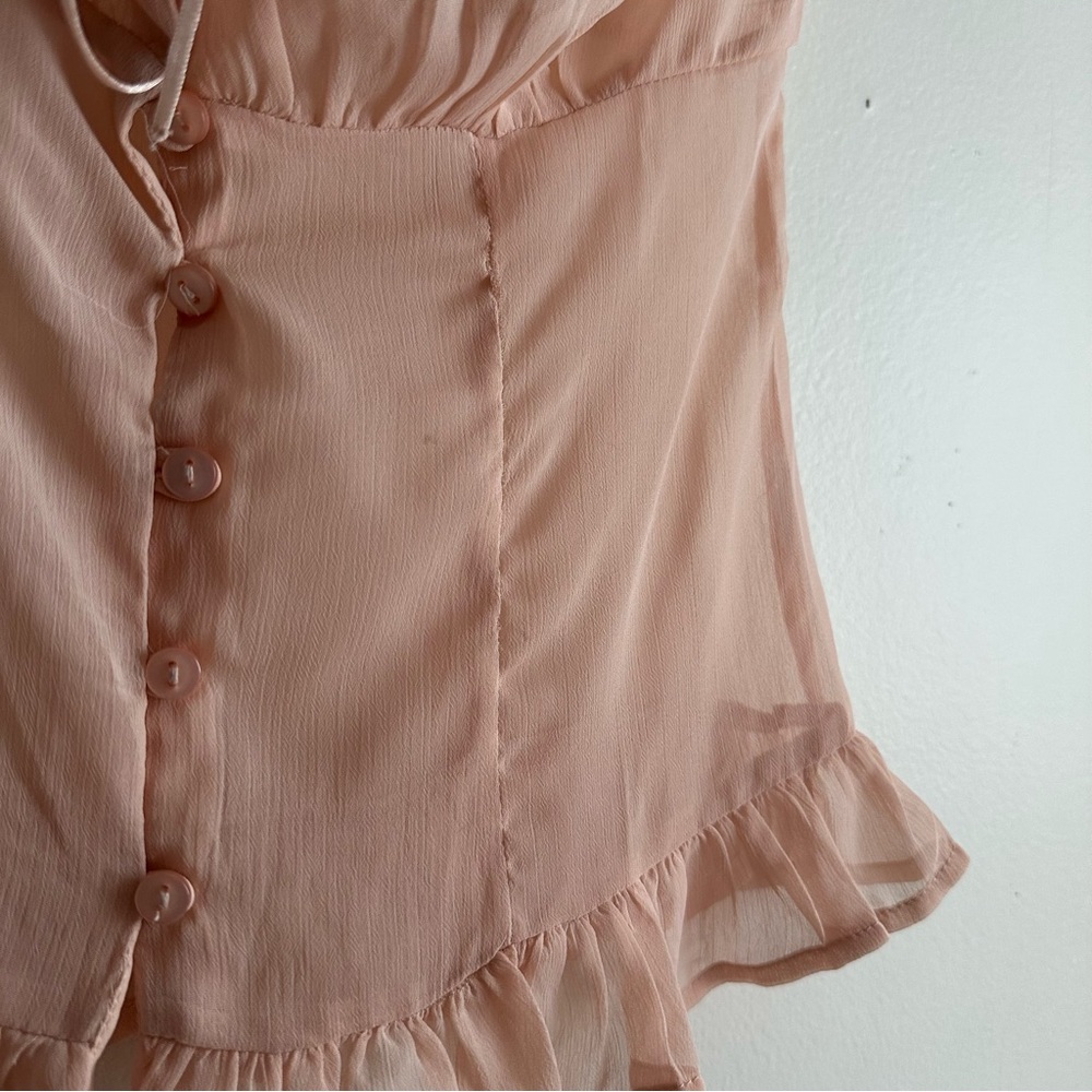 Urban Outfitters • Angie Semi-Sheer Puff Sleeve Blouse in Pink - Picture 8 of 8